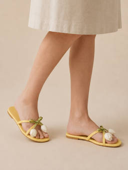 Koblerr - Yellow Floral Embellished Flats