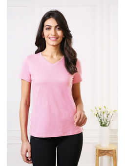 Van Heusen - Women V-Neck & Short Sleeve Lounge T-Shirt - Light Pink Melange