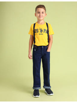 U.S. POLO ASSN. - Boys Blue Cotton Mid Rise Jeans with Suspender