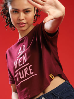 PINACOLADA - Casual Half Sleeve Printed Women Maroon Crop Top