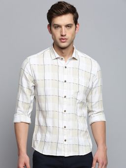 SHOWOFF - Mens Spread Collar Self Design Off White Classic Shirt