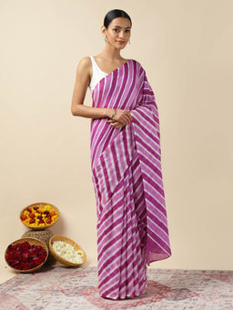 Moora - Women Purple Cotton Stripes Saree with Unstitched Blouse