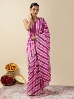 Moora - Women Purple Chanderi Stripes Saree with Unstitched Blouse