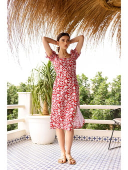 AlterEGO - Red Brooke Sweetheart Neck Printed Midi Dress