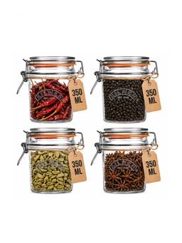 Kilner - Premium Airtight Clip Top Round Glass Food Jar 350Ml (Pack Of 4)
