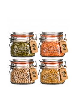 Kilner - Premium Airtight Square Wire Clip Top Glass Food Jar Kitchen (Pack Of 4)