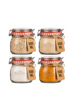 Kilner - Premium Round Airtight Glass Jar with Clip Top Lid 500Ml (Pack Of 4)