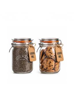 Kilner - Premium Round Airtight Leakproof Glass Clip Top Jar 1L Food Storage (Pack Of 2)