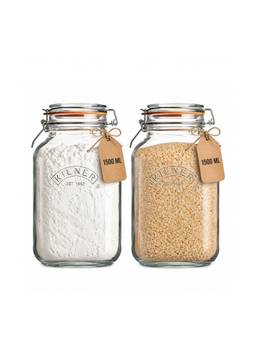 Kilner - Premium Airtight Square Wire Clip Top Glass Food Jar Kitchen (Pack Of 2)