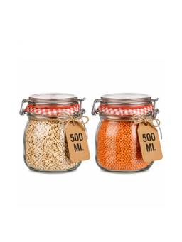 Kilner - Premium Round Airtight Glass Jar with Clip Top Lid 500Ml (Pack Of 2)