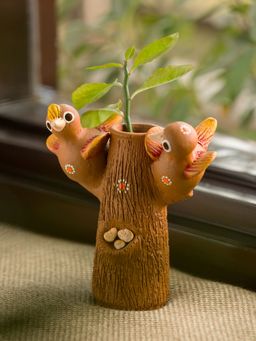 ExclusiveLane - 'Baby Cuckoos' Handmade Decorative Garden Table Cum Wall Showpiece In Terracotta