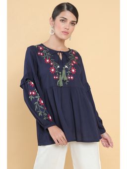 Soch - Women Navy Blue Embroidered Tunic