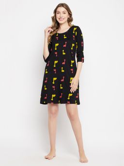 Clovia - Print Me Pretty Short Night Dress - 100% Cotton