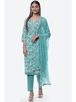 Biba - Teal Cotton Unstitched Suit (Set of 3)