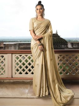 Odette - Beige Georgette Sequins Embroidery Saree with Unstitched Blouse