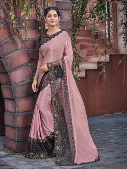 Odette - Pink Colour Silk Georgette Embellished Saree with Unstitched Blouse