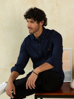Andamen - Slim Fit Cinder Indigo Casual Reg Shirt