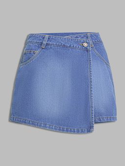 Miss Chase - Womens Mid Blue Regular High Rise Clean Look Regular Skort