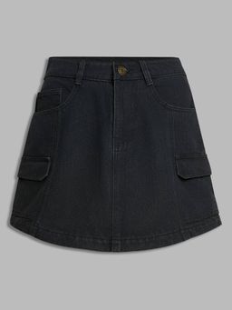 Miss Chase - Womens Black Straight High Rise Clean Look Denim Mini Skirt