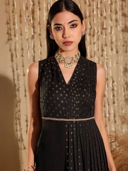 Miss Chase - Womens Black V Neck Sleeveless Polyester Regular Length Fusion Jumpsuit