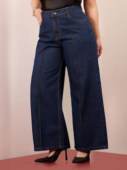 Miss Chase - A+ Curve Collection Plus Size Womens Navy Blue Wide-Leg Denim Jeans