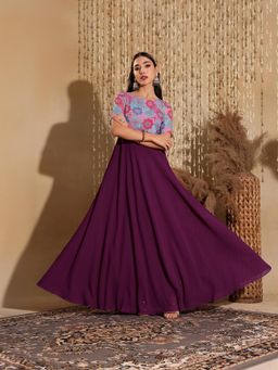 Miss Chase - Women's Dark Purple Fit and Flare Fusion Maxi Ethnic Dress