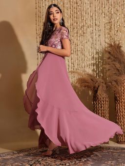 Miss Chase - Women's Multicolored-Base-Dusty Lavender Floral Layered Gown