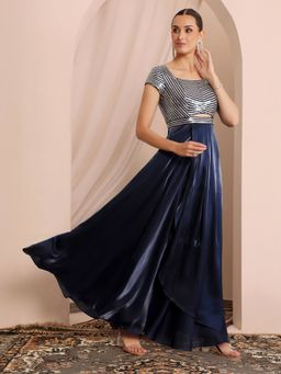 Miss Chase - Women's Navy Blue Embellished Gown