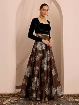 Miss Chase - Women's Brown Floral Cut-Out Maxi Dress