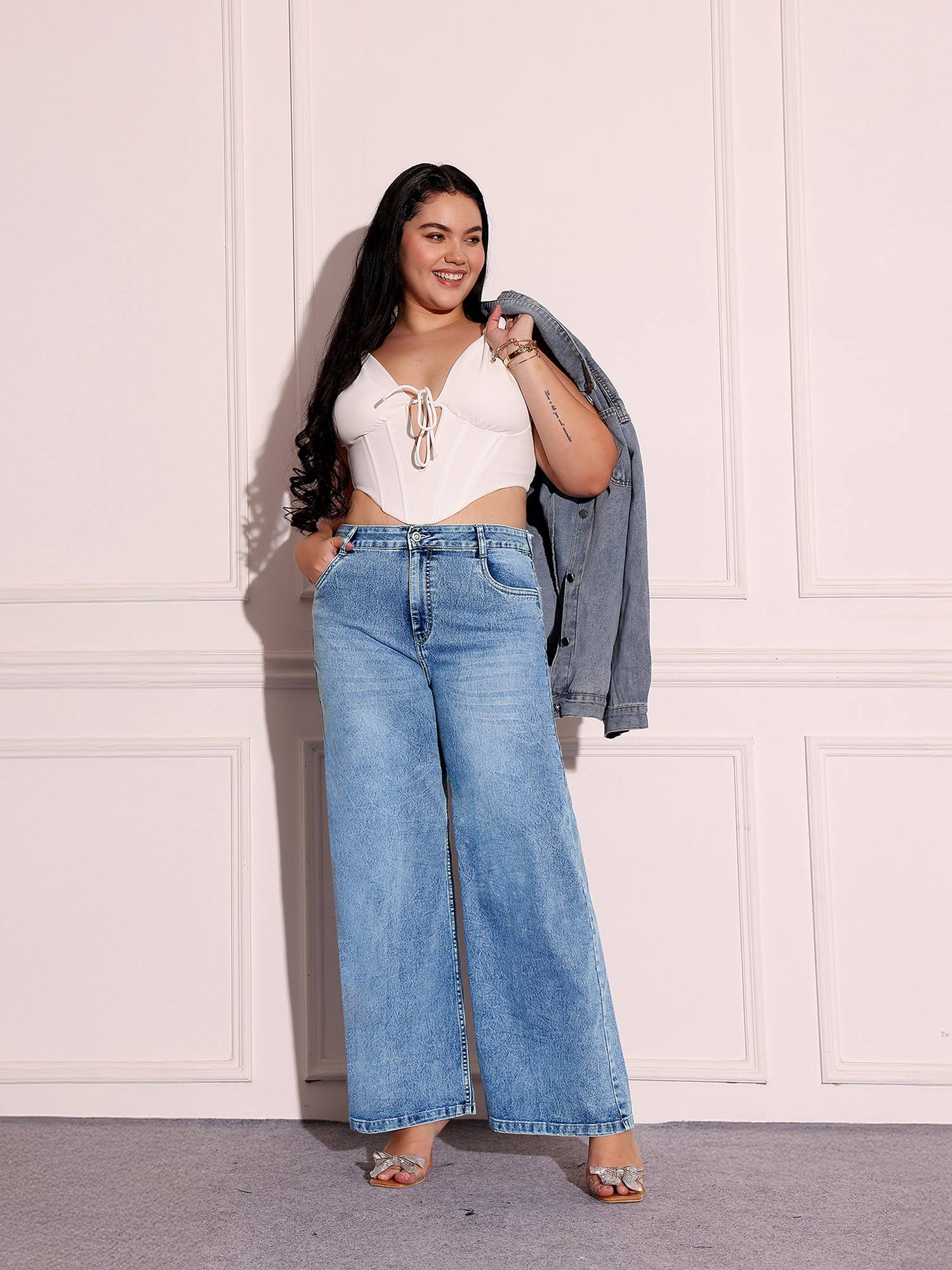 miss chase A+ Curve Collection Plus Size Women's Light Blue Wide-Leg Denim Jeans-picture-32