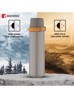 Bergner - Walking Stile Thermosteel Hot and Cold 350ml Flask, Adjustable Handle - Brown