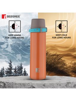 Bergner - Walking Stile Thermosteel Hot and Cold 350ml Flask, Adjustable Handle - Orange