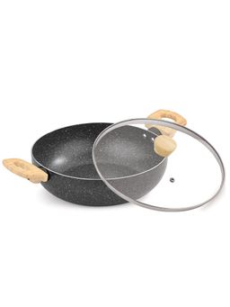 Bergner - Earth Black Non-Stick (2.3 L) Kadai with Glass Lid, 2.5Mm Thickness