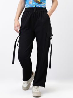 Spykar - Women Black Straight Fit High Rise Casual Cargo Pant