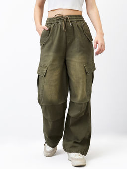 Spykar - Women Olive Straight Fit High Rise Casual Cargo Pant