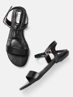 ELLE - Black Buckle Round Toe Women Sandals