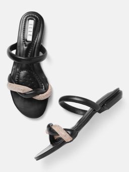 ELLE - Black Slip On Round Toe Women Sandals