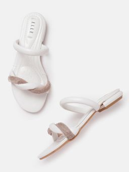 ELLE - White Slip On Round Toe Women Sandals