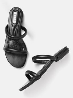 ELLE - Black Slip On Round Toe Women Sandals