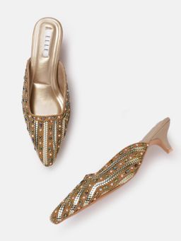 ELLE - Gold Slip On Pointed Toe Women Mules Heels