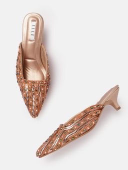 ELLE - Rose Gold Slip On Pointed Toe Women Mules Heels