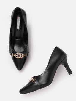 ELLE - Black Slip On Pointed Toe Women Pump Heels
