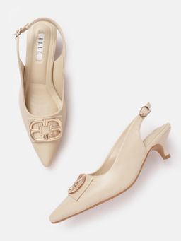 ELLE - Cream Buckle Pointed Toe Women Mules Heels