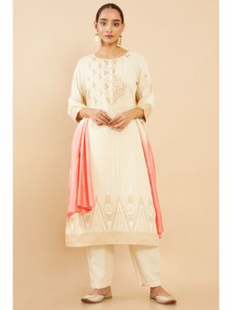 Soch - Women Beige Silk Stripes Suit (Set of 3)