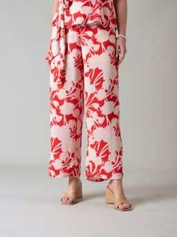 Style Island - Women's Red Polyester Niya Floral Co-ord Pants