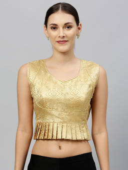 Amrutam Fab - Womens Jacquard Beige Blouse V Neck