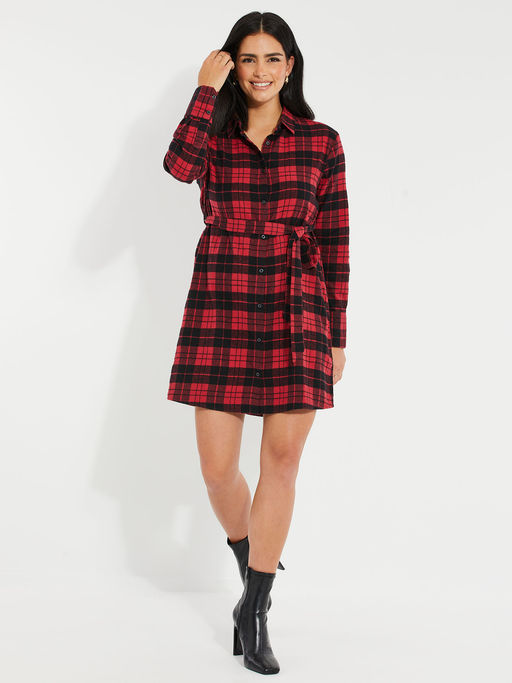 red and black check shirt dress PETER JENSEN Red Black Check Cotton Buttons Shirt Dress Size 40 UK 10 Sample
