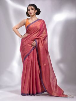 CHARUKRITI - Fuchsia Tissue Handwoven Soft Saree with Unstitched Blouse