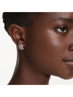 SWAROVSKI - Round Cut, Mini, White, Rhodium Plated Hoop Earrings