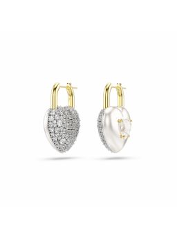 SWAROVSKI - Mixed Cuts, Heart, White, Gold-Tone Plated Hoop Earrings